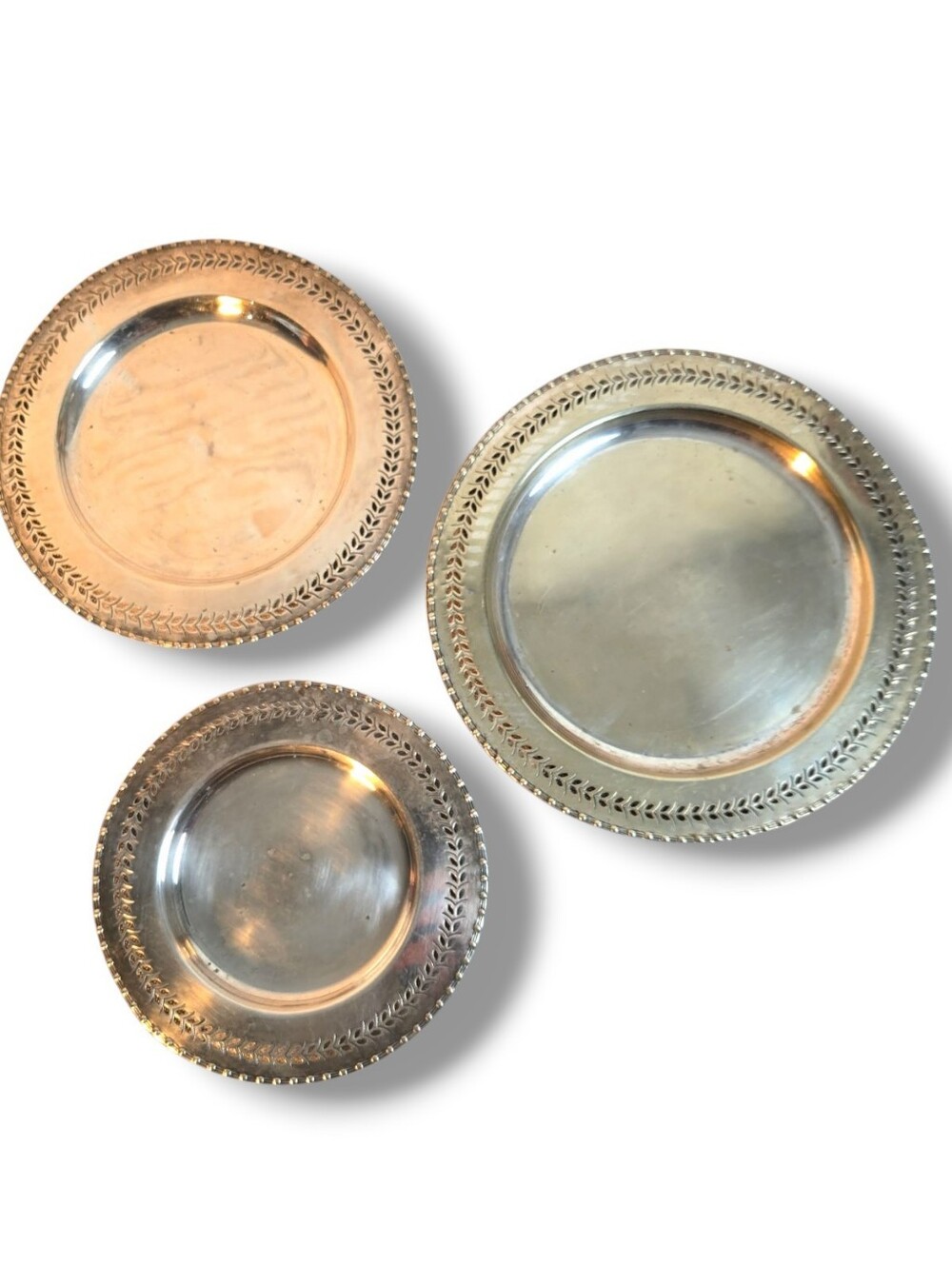 Silver Plate Set of 3 • E.P.N.S. Pierced Rim Decorative Serving Dishes Vintage